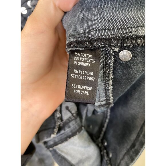 Double Zero Womens Denim Jacket S Asymmetrical Zip Studded Design Blue Moto - Picture 5 of 7